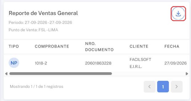 Resultado del reporte Ventas general con el botón de descarga
