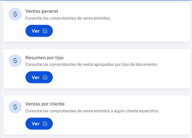 Menú de reportes de ventas